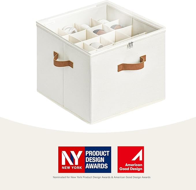 StorageWorks Shoe Organizer for Closet, Fits up to 16 Pairs, Shoe Cubby Storage Containers with Adjustable Dividers and Clear Cover, Beige