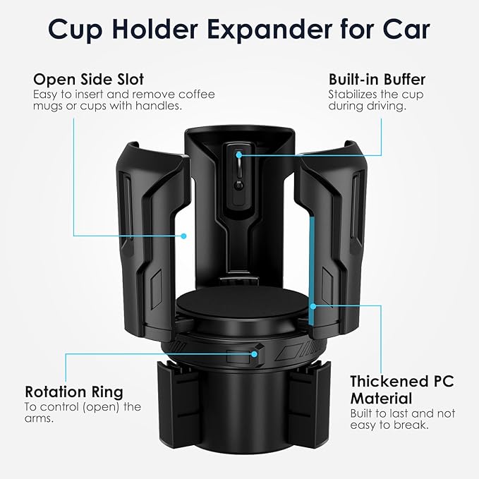 Cup Holder Expander, Car Cup Holder Expander, Adjustable Cupholder for 2.6"- 4.8" Yeti, Hydro Flask, Nalgene, Takeya, Camelbak, Ramblers, Owala, Tumblers, Mugs, Bottles, with Sunglass Holder