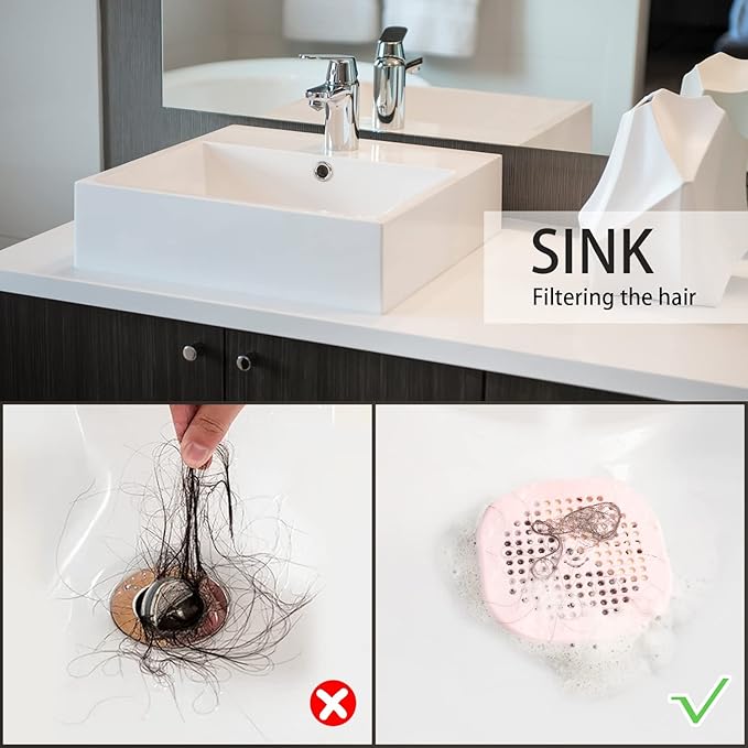 2 Pack Drain Hair Catcher Silicone Drain Protector Hair Stopper with Suction Cup for Shower Kitchen Bathroom Rose Red Set of 2