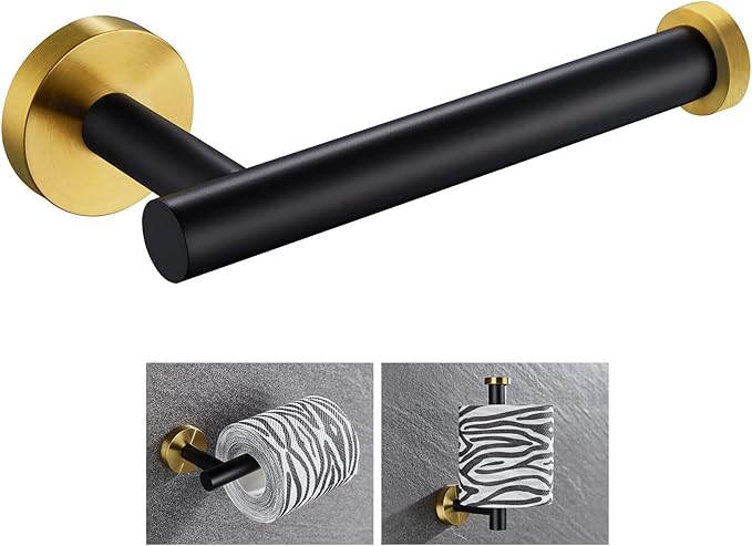 Toilet Paper Holder Black & Gold, Angle Simple Stainless Steel Bathroom Tissue Hanger, Lavatory Paper Roll Dispenser Wall Mount