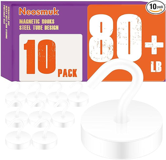 Neosmuk Magnetic Hooks, Cruise Ship Essentials, 80lb+ Heavy Duty Magnetic Hooks for Cruise Cabins, Refrigerator, Grill, Hanging, and Travel | Extra Strong Must-Haves Magnet Hook,White