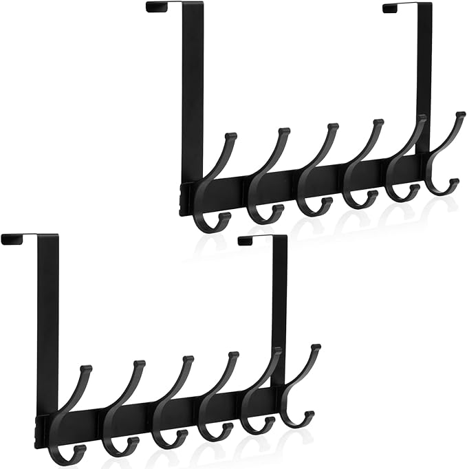 Over The Door Hooks, Door Hanger Hooks for Hanging, Over The Door Towel Racks for Bathroom, Coat Rack Door Towel Hanger Towel Hooks (2Pack, Black)