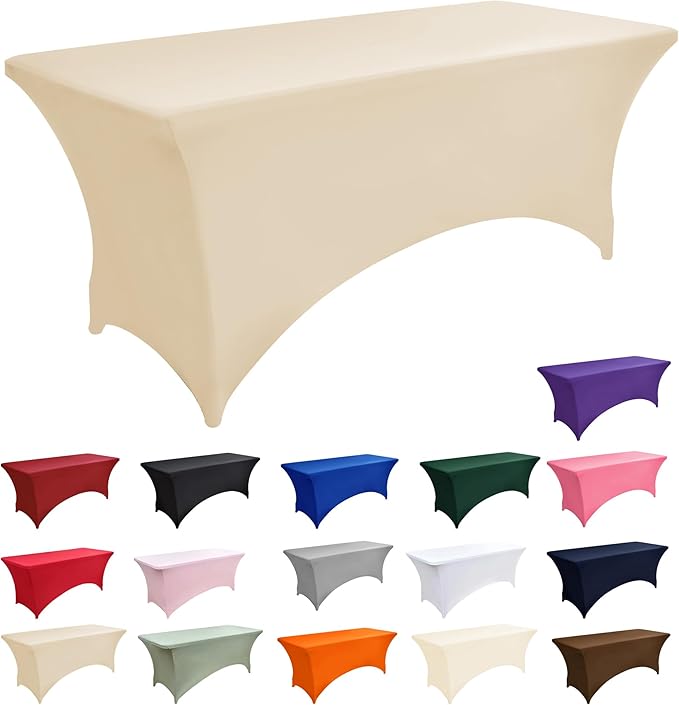 ZarzaaSik 6-Pack 6ft Spandex Table Covers for Rectangle Standard Folding Tables - Wrinkle Resistant Stretch Tablecloths - Ultimate Fitted Table Protector for Parties, Trade Shows, Wedding
