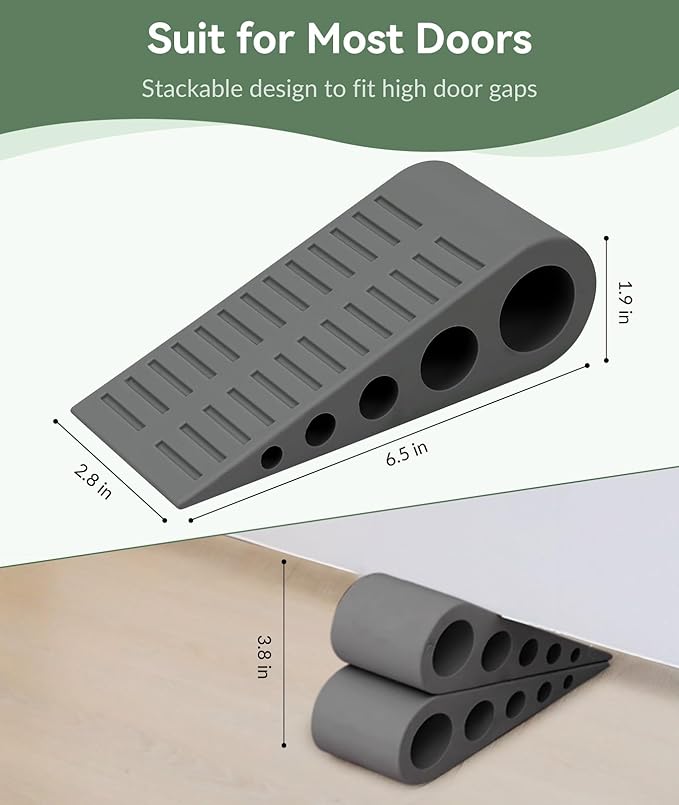 1.9 Inches Heavy Duty Door Stopper, 2 Pack Rubber Door Stop, Door Stoppers for Bottom of Door, Large Door Stopper Wedge for Home Office School (Dark Grey)