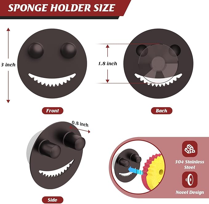 Sponge Holder for Kitchen Sink, Sink Caddy Organizer with Suction Cup Installation for Kitchen/Bathroom, Self Draining, Sponge Caddy for Holding Smiley Sponges-Bronze