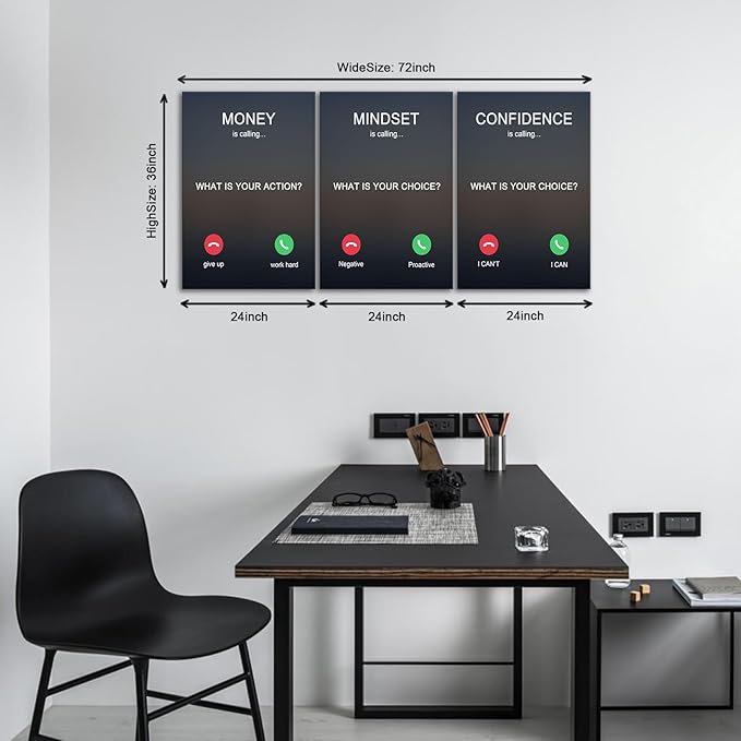 KAWAHONE 3PCS Motivational Canvas Wall Art, Positive Affirmation Poster -Money is calling Mindset Confidence -Inspirational Quotes Posters for Home Office Workplace Ready to Hang