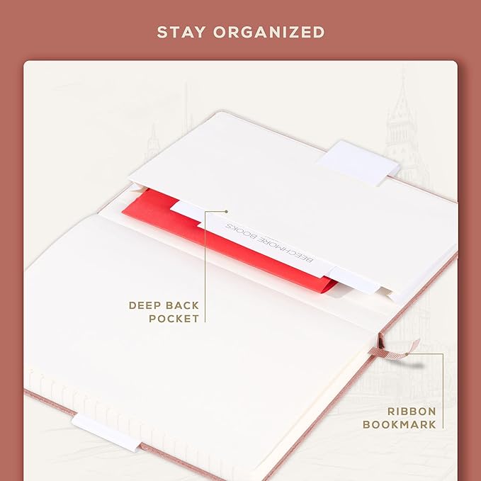 BEECHMORE BOOKS Lined Journal Notebook, 5.8 x 8.3 inch, A5 160 Lined Pages, Hardcover Leather Journals for Women, Men, Writing and Notebooks for Work - 120 GSM Thick Paper, Gifts Box Included