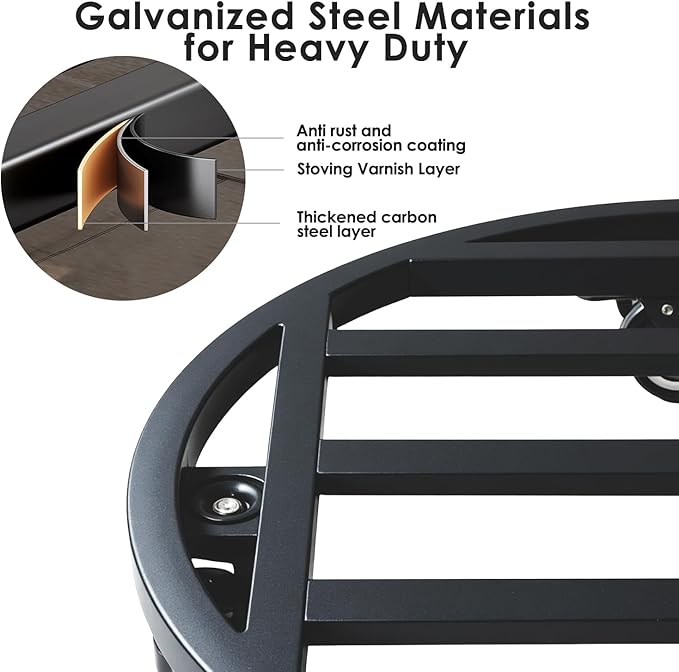 Hongsane 20" Round Plant Stand with Wheels Heavy Duty,Large Metal Plant Caddy Indoor Outdoor Use,Rolling Plant Dolly with Industrial Casters,Rust-Proof Black Plant Tray for Large Planters Pots,2-Pack