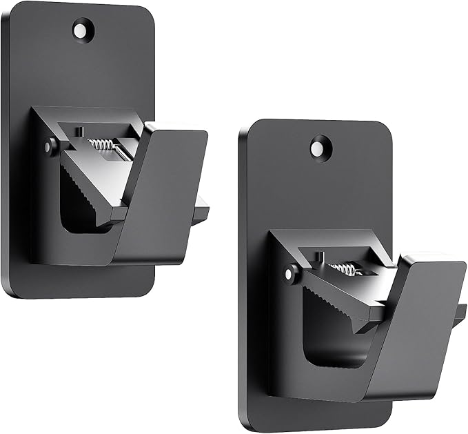 Adhesive No Drill Curtain Rod Brackets - Heavy Duty 30LB Holders for Bathroom Bedroom Kitchen, Universal Damage-Free Window Rod Hooks with Nail-Free Installation (2PC Black)