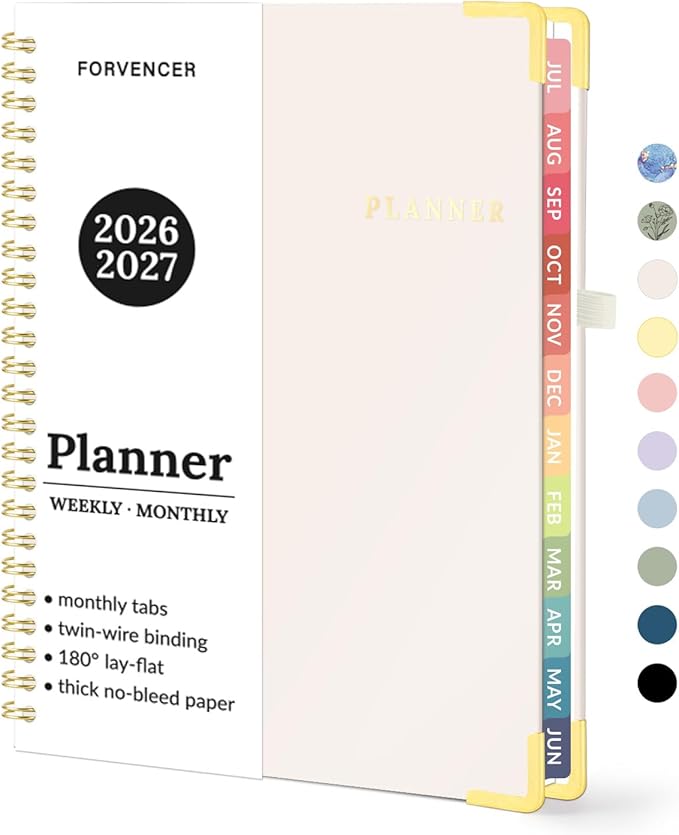 Forvencer Academic Planner 2026-2027, July 2026-June 2027 Weekly & Monthly Hardcover Calendar Planner, 6" X 8", Daily Agenda Book, School Office Notebook College Teacher Organizer A5, Off-white