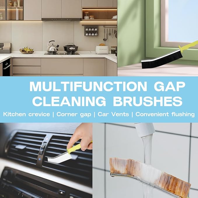 Hard Bristle Crevice Cleaning Brush Multifunctional Corners Gap Cleaning Brush Crevice Cleaning for Household Use (3Pcs Black+3Pcs White)