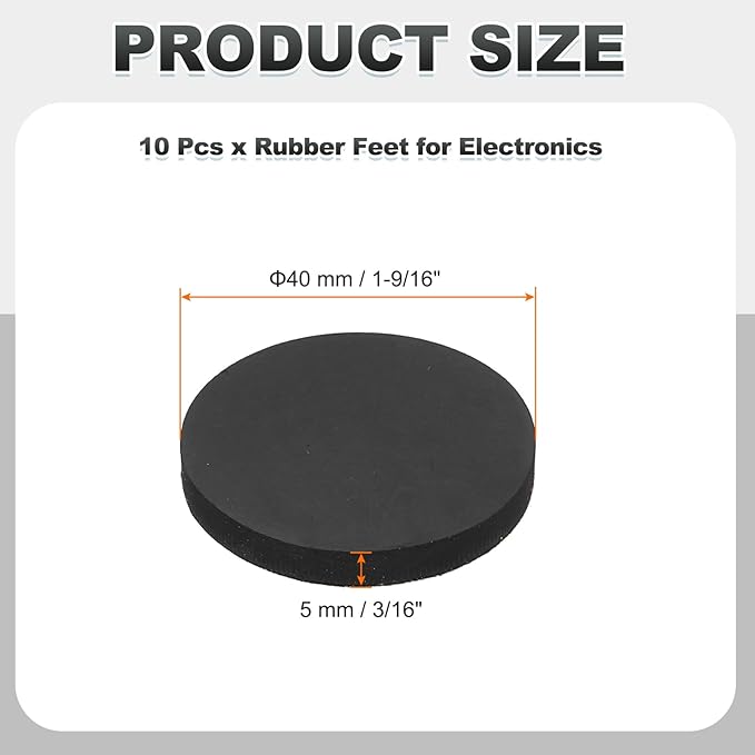 PATIKIL Non-Slip Furniture Pads 1-9/16" (40mm x 5mm), 10 Pcs Adhesive Backed Round Rubber Feet Anti-Scratch Rubber Furniture Grippers for Hardwood Floor, Electronics, Bed, Drawers, DIY