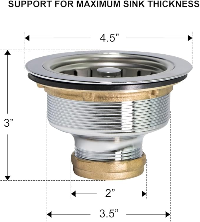 Highcraft Heavy Duty Kitchen Sink Drain Assembly 3-1/2 Inch Stainless Steel Strainer Basket & Stopper, Standard Sink Drain