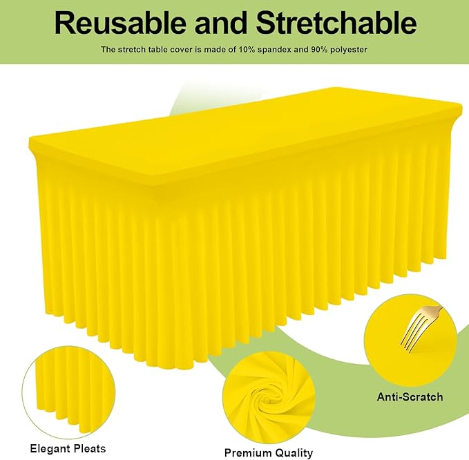 Smiry Spandex Tablecloth 2 Pack, Elastic Fitted Stretch Tablecloth for 6FT Rectangle Tables, Waterproof Washable Table Cover Skirt for Wedding, Banquet & Parties (Yellow, 72Lx30Wx30H Inch)
