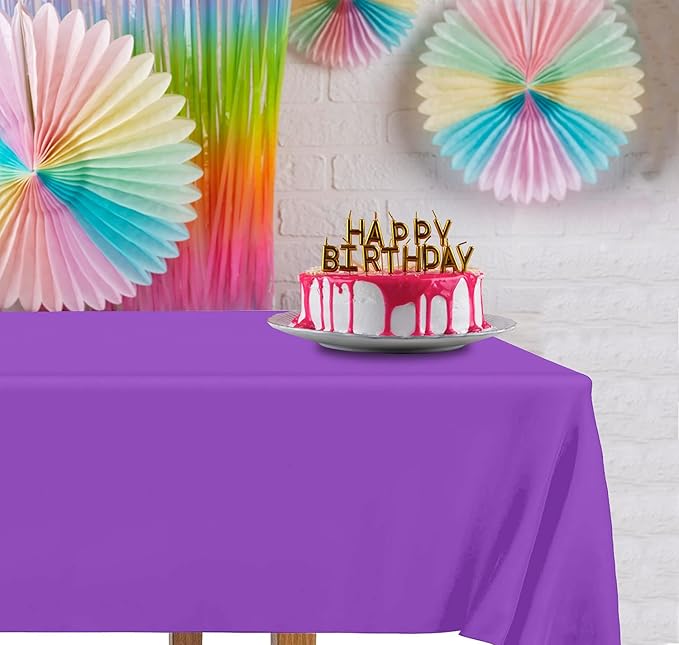 DecorRack 2 Rectangular Tablecloths BPA-Free Plastic, 54 x 108 inch, Dining Table Cloth, Rectangle Table Cover for Parties, Picnic, Camping and Outdoor, Disposable or Reusable, Purple (2 Pack)
