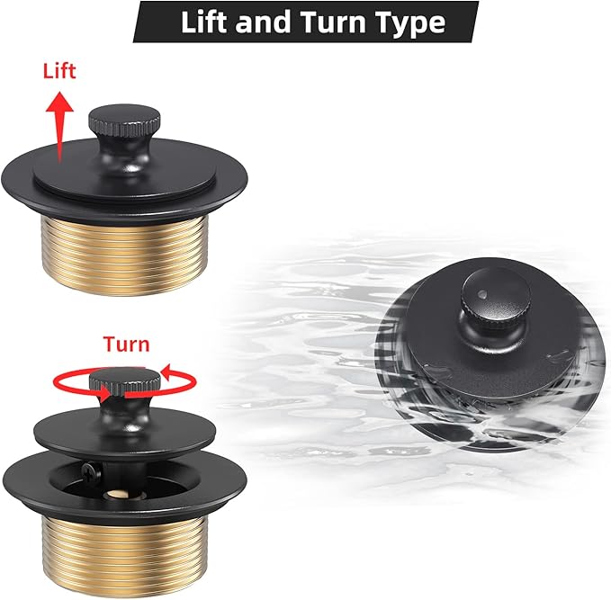 Matte Black Tub Drain and Overflow Kit, Replacement Bath Tub Drain Trim Set,Lift & Turn Bathtub Drain Kit with 2-Hole Overflow Faceplate Conversion Kit Assembly Fine/Coarse Thread