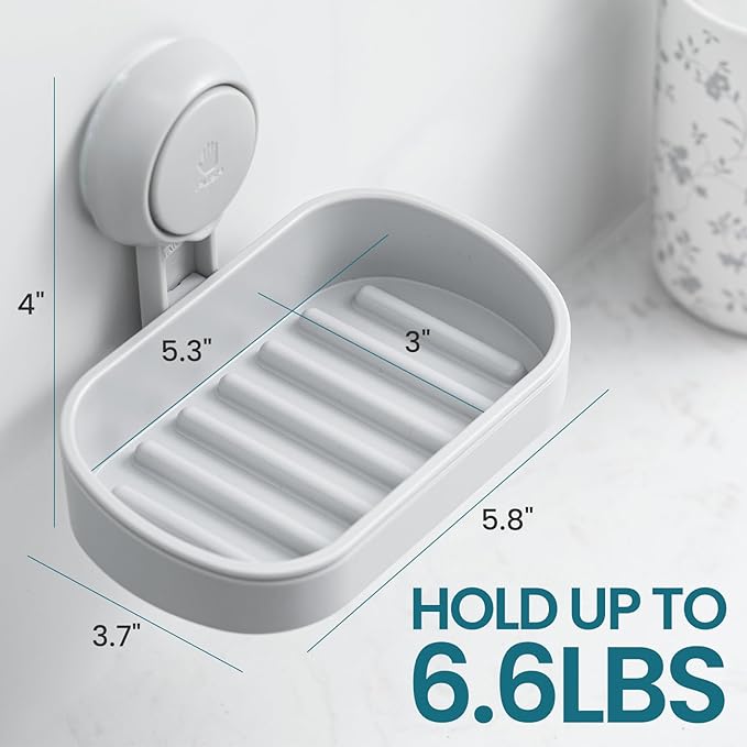 TAILI Soap Dish Bar Holder Suction Cup, SoapSaver with Powerful Vacuum Suction, Sponge Holder for Shower, Bathroom, Tub and Kitchen Sink, Universal Shower Accessories, Drill-Free, Removable, 2 Pack, Grey