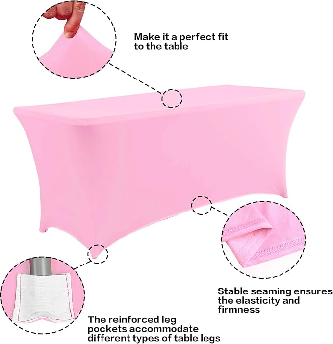 IVAPUPU 2 Pack 6FT Table Cloth for Rectangular Fitted Events Stretch Pink Table Covers Washable Spandex Love Valentine's Tablecloth Protector for Party, Wedding, Cocktail, Banquet, Festival