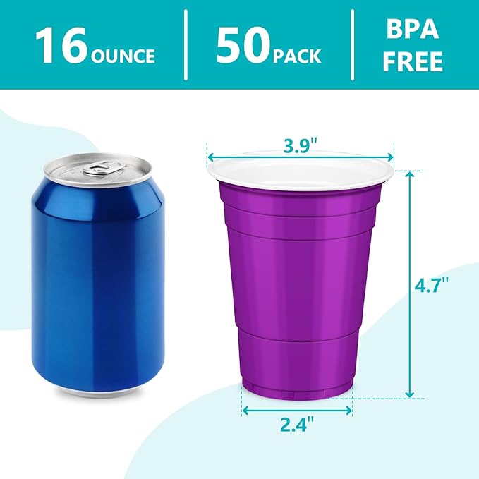 LANLISA 100 Purple Plastic Cups, 16 oz Disposable Cups, Drinking Cups For Party Supplies