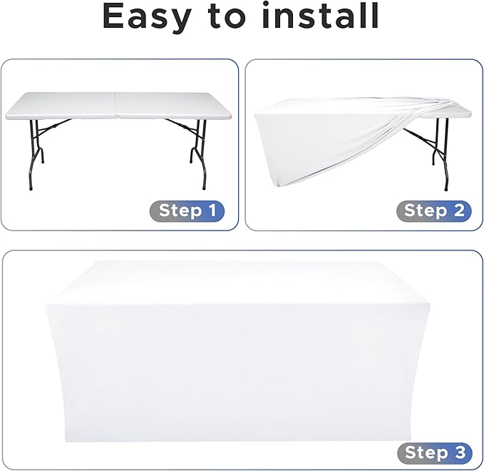 Nasitos Spandex Fitted Tablecloths, 4 Pack - 48 x 24 Inch - White Rectangle Tablecloths for 4 Foot Tables, Fabric Table Cover Protector for Folding Table, Parties, Craft Show, Trade Show