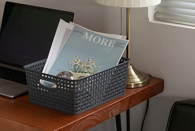 Eslite Plastic Storage Baskets for Organizing, 11"x8.5"x4.7", Pack of 4 (Grey)