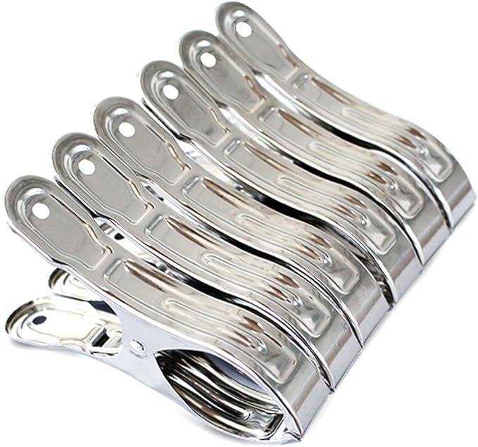 FOMMEN Large Heavy Duty Metal Clothespins 6 Packs Stainless Steel Clothespin,Big Beach Chair Towel Clips,Clamp for Quilt,Outdoor Light Clips