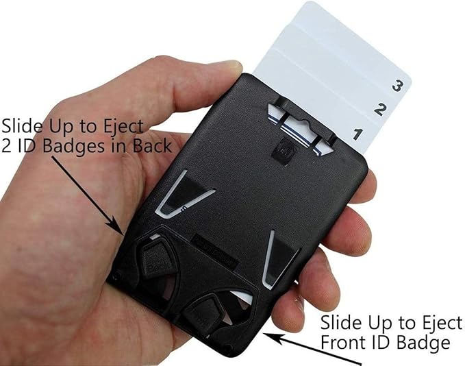 Specialist ID Vertical Top Load Three Card Badge Holder - Hard Plastic with Heavy Duty Breakaway Lanyard w Quick Release Metal Clip & Key Ring (One Holder / 3 Cards Inside) (Black)