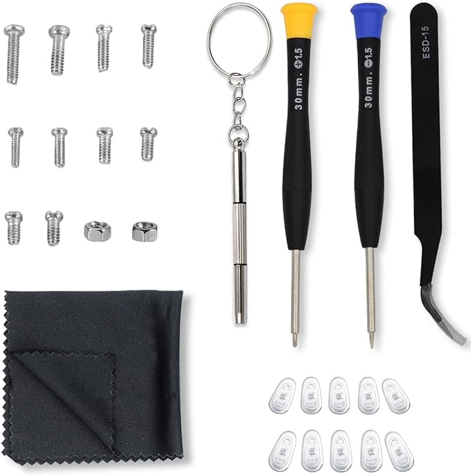 Eyeglass Repair Kit with Anti-Slip Glasses Nose Pad Replacement and Glasses Screws, Tool Kits for Sunglasses, Eyeglass Repair Kit with Eyeglass Screws and Nose Pads, Eyeglass Screwdriver Kits