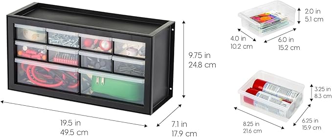 IRIS USA Small Plastic Storage Drawers, 10-Drawer - 4 Pack, Stackable Teacher Toolbox Craft Small Parts Bead Screw Hardware Building Bricks Organizer, Drink and Water Flavor Packet Organizer, Black
