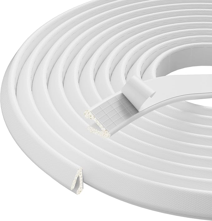 V Shape Thin Foam Weather Stripping Door Frame Seal Strip 33FT White, Draft Stopper, Insulation Winter, Weatherstripping, Gap Sealing, Soundproofing, Self-Adhesive Used for Exterior Front Door Side