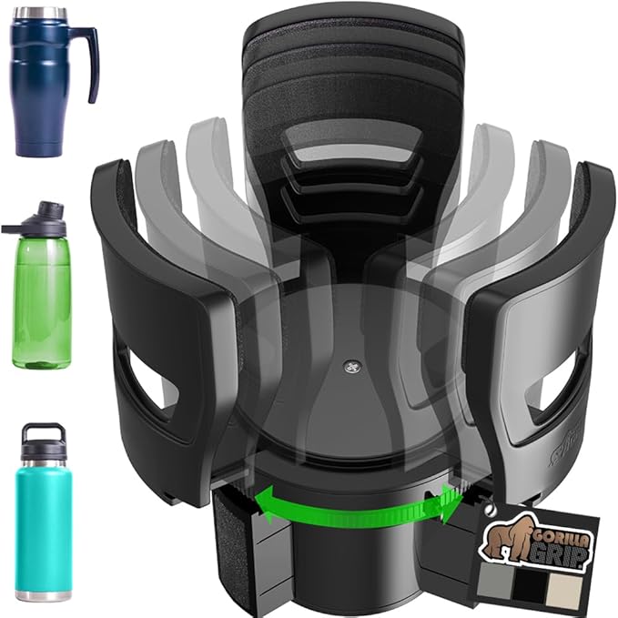 GORILLA GRIP Patent Pending Car Cup Holder Expander, Keeps Large Drink Cups Secure, Expands Fits Yeti, HydroFlask, Stanley 18 to 48oz Large Water Bottles, Coffee Mug, Adjustable Insert, Onyx Black