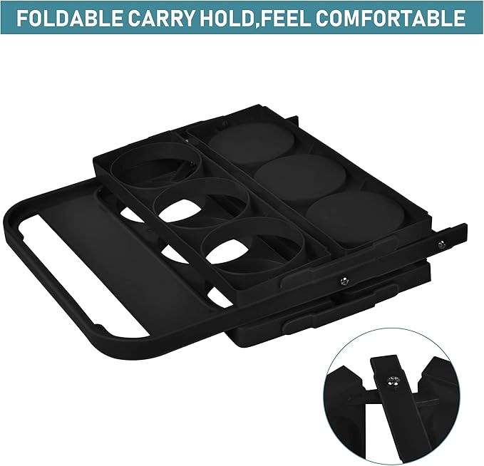 Plastic Portable Cup Holder, Foldable Cup Holder with Handle, 6-Holes Drink Carrier Foldable, Great for Eats Doordash Uber Car Drivers(Black)