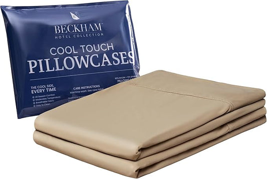 Beckham Hotel Collection Cooling Pillowcases for Hot Sleepers, King Size Set of 2, Cool Bedding, Envelop Closure, Silky Soft, Breathable, Moisture-Wicking, Sand