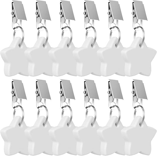 12 Pack Tablecloth Weights, Table Cloth Pendant Stones with Metal Clips, Heavy Marble Tablecloth Hangers, Stainless Steel Table Covers Clamps for Decoration, Outdoor, Picnic, Family Dinner Party