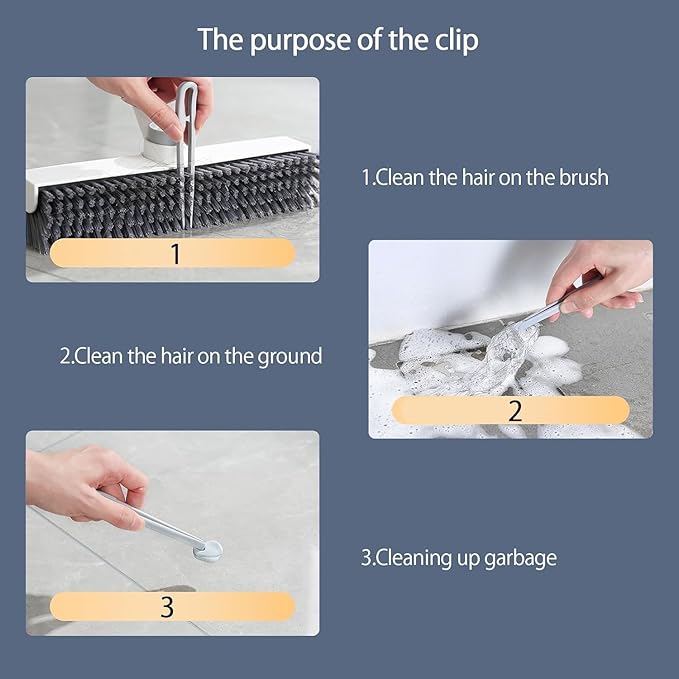 Floor Scrubbing Brush with 57" Adjustable Long Handle,3 in 1 Living Grout Brush with Squeegee,V-Shape Stiff Brush Bristle,Heavy Duty Bathroom Cleaning Brush for Tile,Deck,Patio,Wall,Garage,Kitchen
