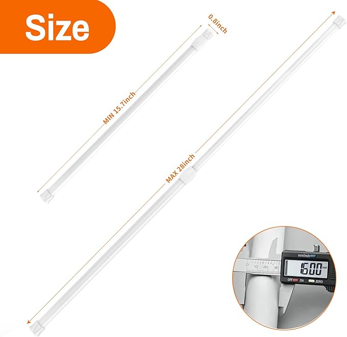 2 Pack Spring Tension Curtain Rod Adjustable 15.7-28 Inches，5/8" Diameter， White，Small Short Expandable Spring Loaded Curtain Tension Rods For Window, Bathroom, Cupboard,Kitchen