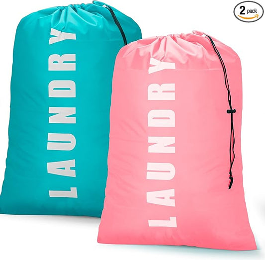 Isink Laundry Bag,2 Pack Travel Laundry Bags for Dirty Clothes,Large Laundry Bags for Camping & Traveling,Dirty Clothes Travel Bag,24" x 36" (Cyan + Pink)