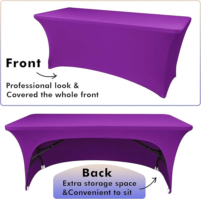 Nasitos 2 Pack Spandex Purple Tablecloths for 6 Foot Rectangle Table-Open Back Valentine's Stretch Tablecloths for 6 Foot, Washable and Wrinkle Resistant for Wedding, Parties, Buffet, Baby Shower