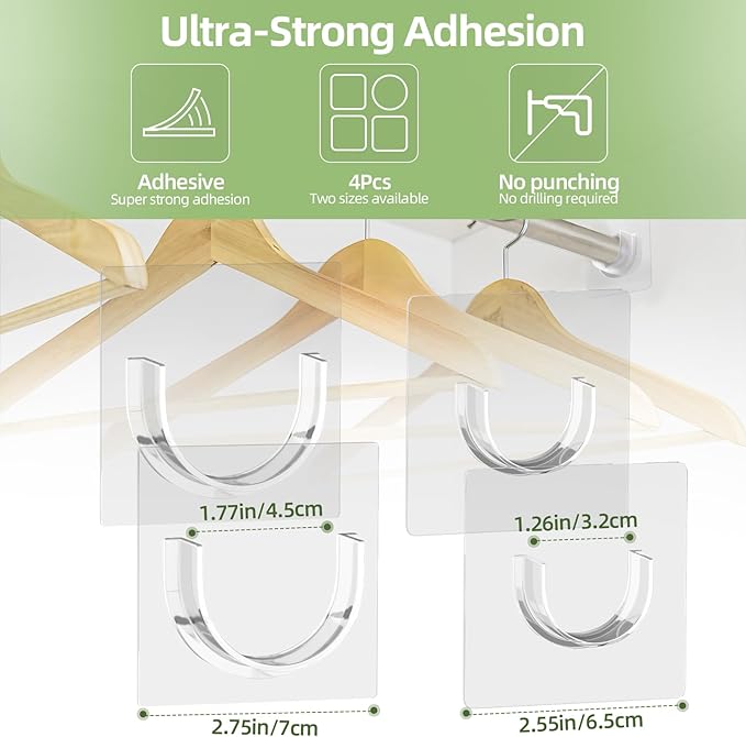 4 Pack Shower Curtain Rod Holder for Wall, Waterproof Shower Rod Holder with Strong Adhesive, Tension Curtain Rod Bracket No Drilling,Transparent(Rod Not Included)