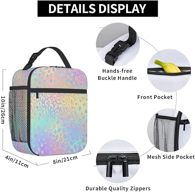 Pardick Neon Leopard Print Insulated Tote Lunch Box Lunch Bag Tote Cooler Freezable Meal Prep Bag Waterproof Leakproof Cooler Lunch Container For Picnic Office