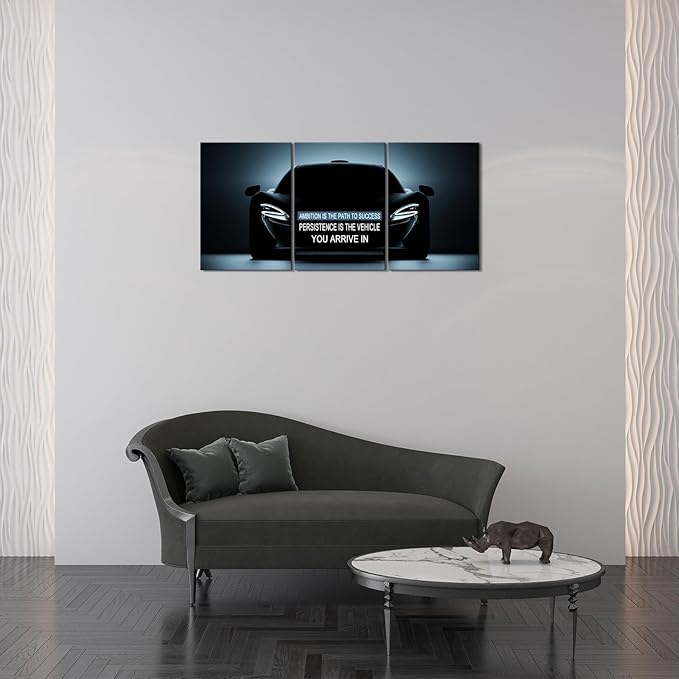 KAWAHONE Inspirational Quotes Wall Art -Ambition & Persistence-Motivational Car Posters Prints Wall Decor -Entrepreneur Positive Black and White Wall Art for Office, Workplace Motivational Posters