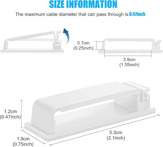 XHF 100 PCS Self Adhesive Cable Clips (Large) White, Wire Clips Cable Management Wire Organizer Cord Holder for Under Desk, Car, Wall, TV PC Ethernet Cable