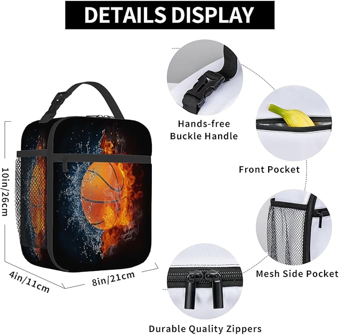 Pardick Basketball Balls Tote Lunch Box Insulated Lunch Bag Tote Cooler Freezable Meal Prep Bag Waterproof Leakproof Cooler Lunch Container For Picnic Office