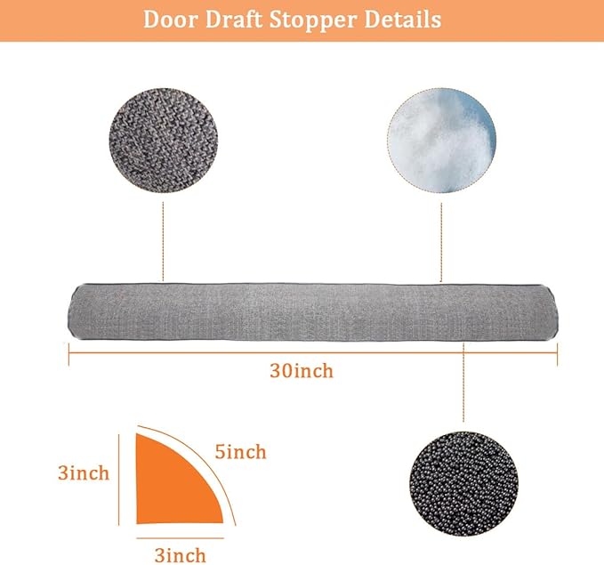 30 Inch Under Door Draft Stopper, Blocks Hot Cold Air Wind from Door and Window Bottom, Weather Seal, Reduces Noise and Light, Triangular, Gray