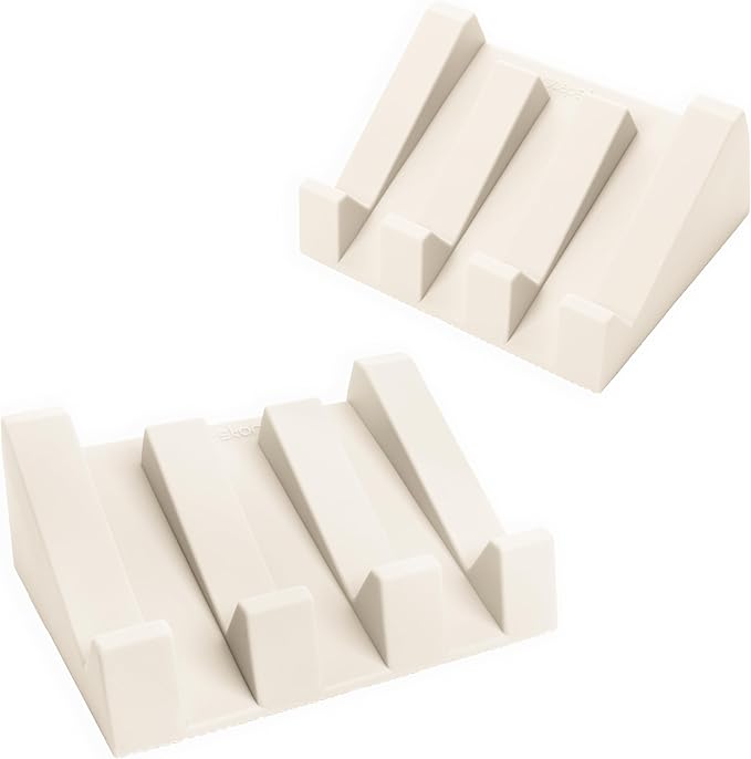 iSoapStone Silicone Soap Dish (USA Patented) Self Draining Bar Soap Holder for Shower Bathroom Sink, Drying Soap Dish Tray Sponge Holder Easy Cleaning Soap Saver Travel Accessories (Beige, 2)