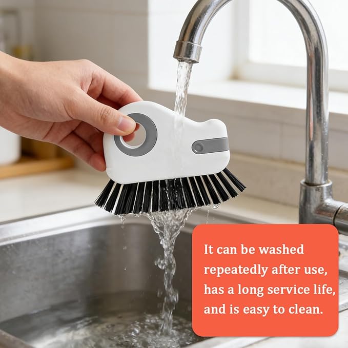 2PCS Car 2 in 1 Groove Cleaning Brush, Multifunctional Vehicle Window Track Cleaner Tool with Hidden Scraper, Auto Crevice Gap Grout Scrub Brush for Sliding Door Track, Universal Fit (Gray)