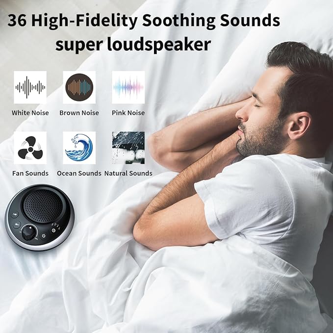 (2024 Upgrade)Rechargeable Portable Brown Noise Machine 2000mAH Large Battery Sound White Noise Machine 30 Soothing Sounds for Baby Kids Adults Sleep Machine Auto-Off Timer for Travel Camping and Home