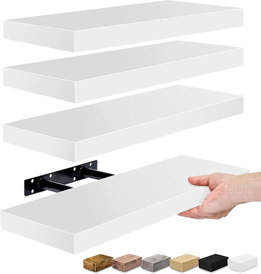 Sorbus Floating Shelves for Wall, 16" White Bathroom Storage for Kitchen, Bedroom, Living Room, Over Toilet, Hanging Book Shelf Home Decor (4 Pack)