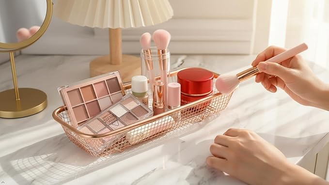 4Pack Stainless Steel Tumbler Cup Lid Organizer Inside Cabinet, Mason Jar Lid Holder, Rectangular Basket for Storage of Silverware, Chopsticks, straws and Utensils, Rosegold