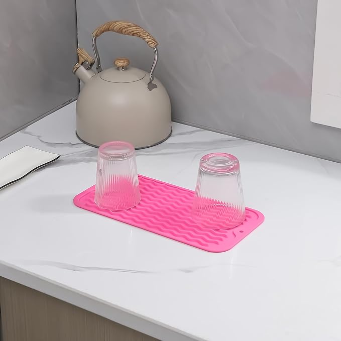 MicoYang Silicone Dish Drying Mat for Multiple Usage,Easy clean,Eco-friendly,Heat-resistant Silicone Mat for Kitchen Counter or Sink,Refrigerator or Drawer Liner Rose S 12 inches x 6 inches